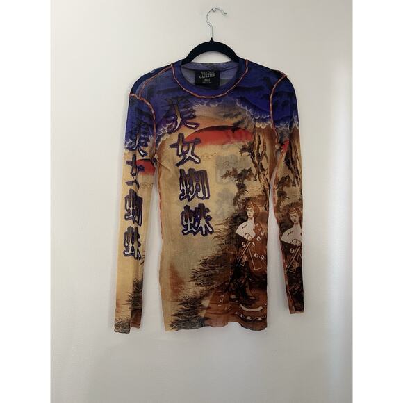 RARE JEAN PAUL GAULTIER MAILLE LONG SLEEVE MESH TOP MED JAPANESE GEISHA ASIAN - Picture 5 of 12